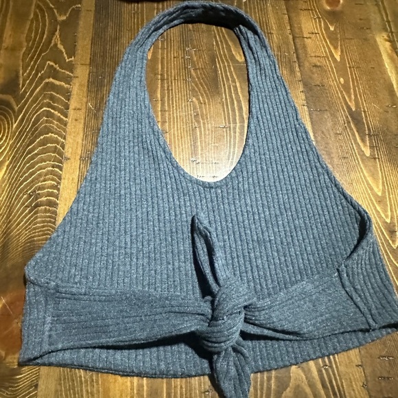 Free People Beach Gray Ribbed Knit Cropped Halter Top Size Large NWOT - Picture 6 of 6